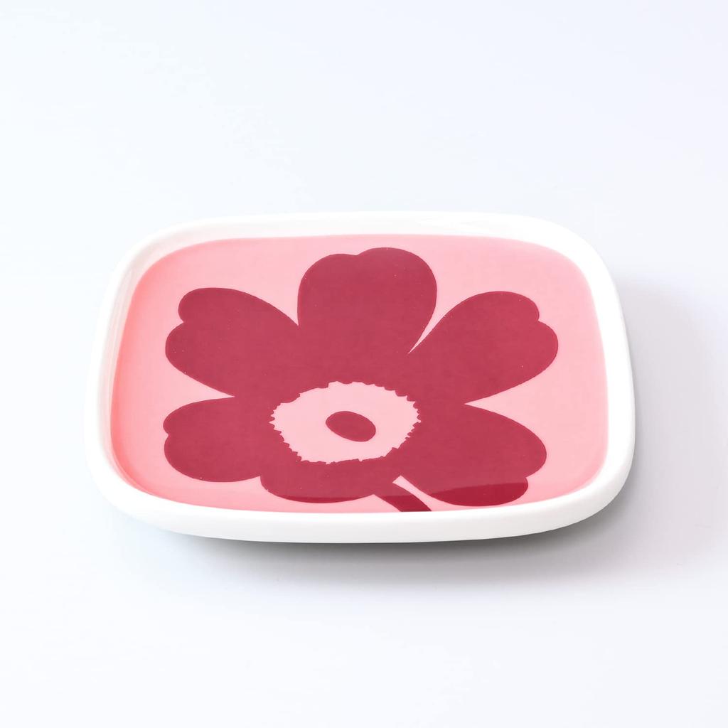 Marimekko Square Plates, 10cm x 10cm, Pair (2 pieces), Unikko pattern, Dark Red Powder, 072052 133 [Parallel Import]