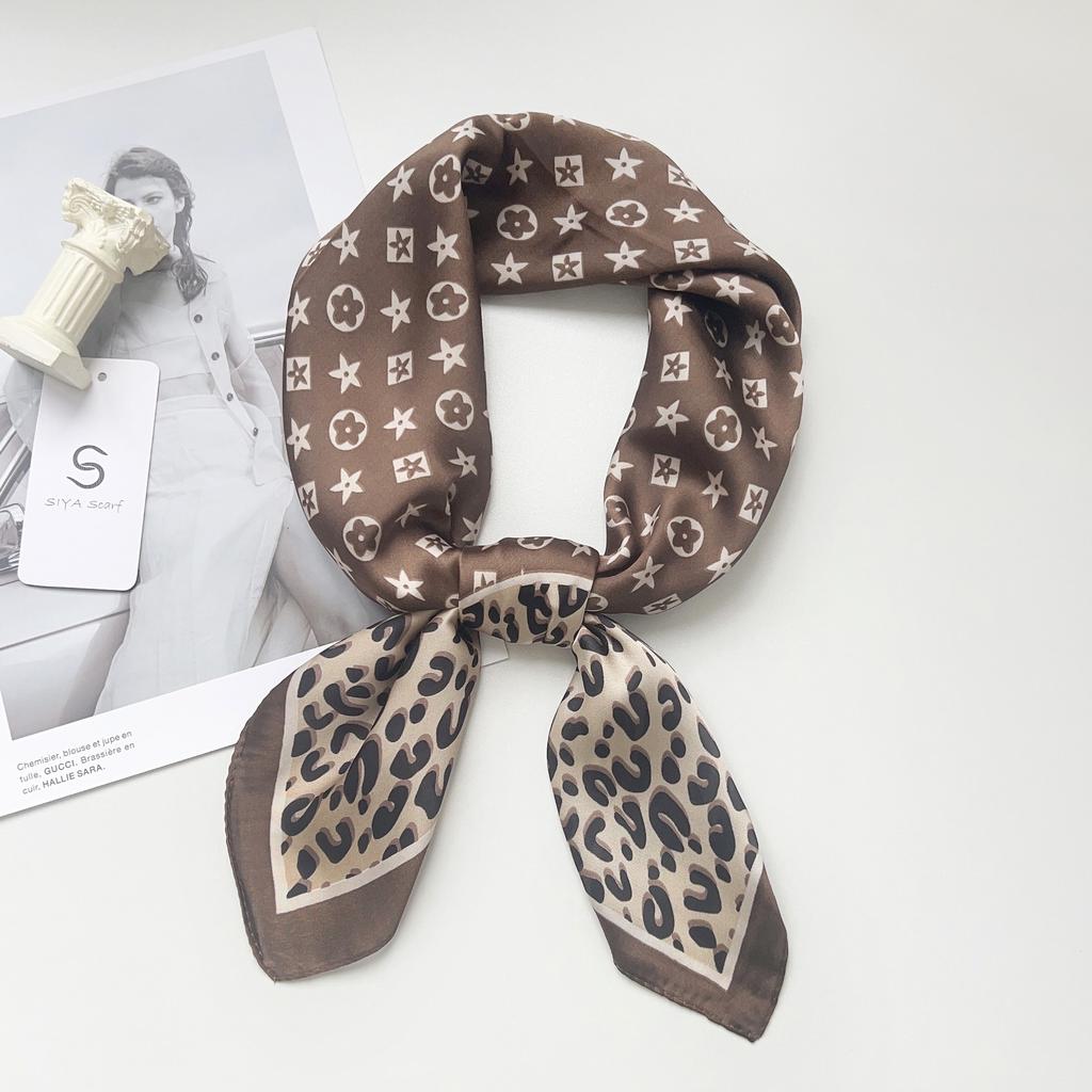 Silk scarf female stripe black and white printing spring and summer new decoration simple fashion simulation silk square scarf