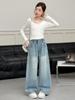Girls' Autumn 2026 Wide Leg Rhinestone Jeans - Children's Straight Leg Trousers for Middle and Older Girls.