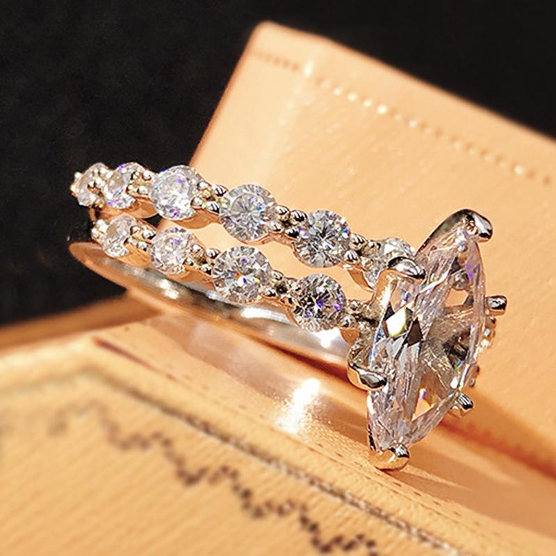 

New Fashion Design Marquise Cubic Zirconia Set Rings for Women Modern Trend Bridal Wedding Earrings Sparkling Jewelry 10