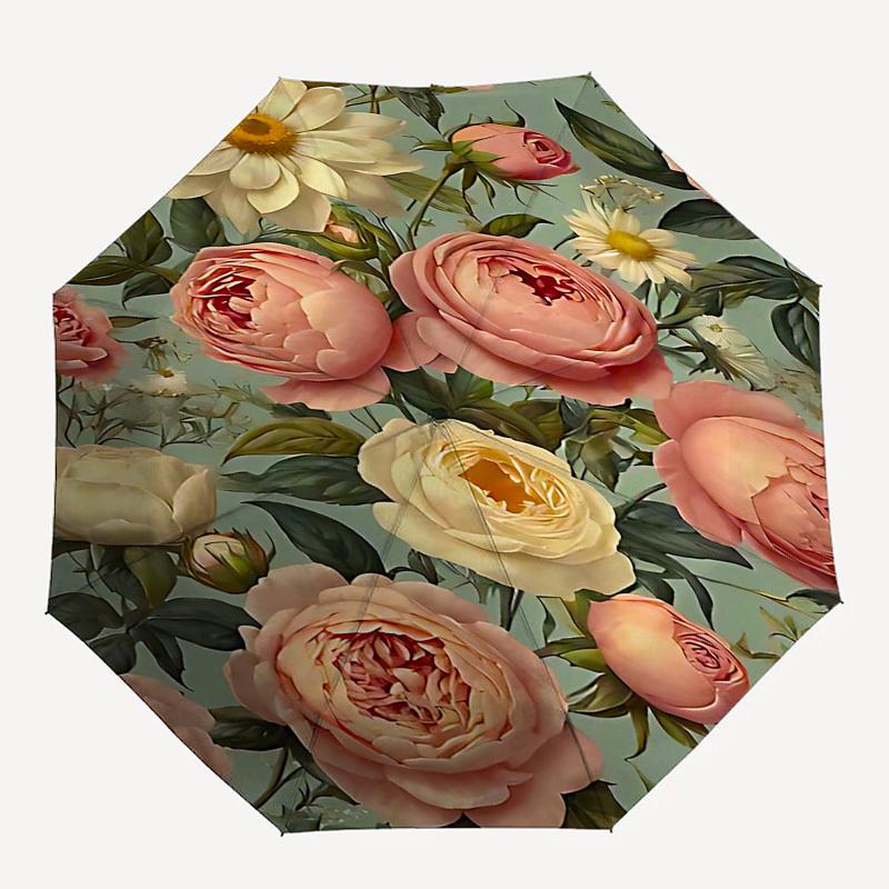 

1PC Floral Pattern Flowers Umbrella-8-Rib Reinforced Portable Folding Travel Suitable for All Seasons Outdoor Daily -Z0469