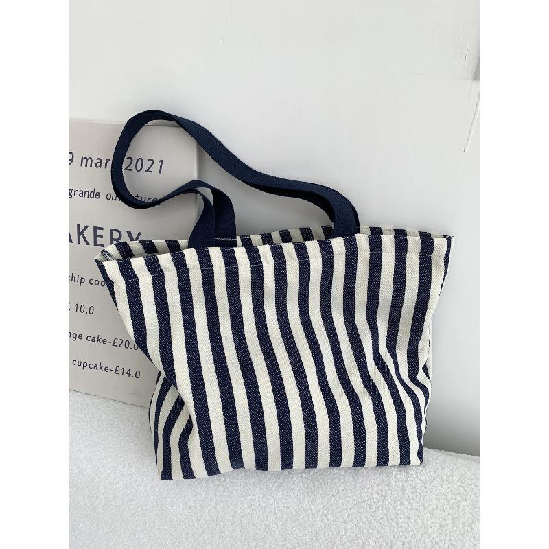 Simple Striped Women's Canvas Casual Shoulder Bags Fashi Large Capacity Ladies Tote Handbags Female Daily Shopping Bags