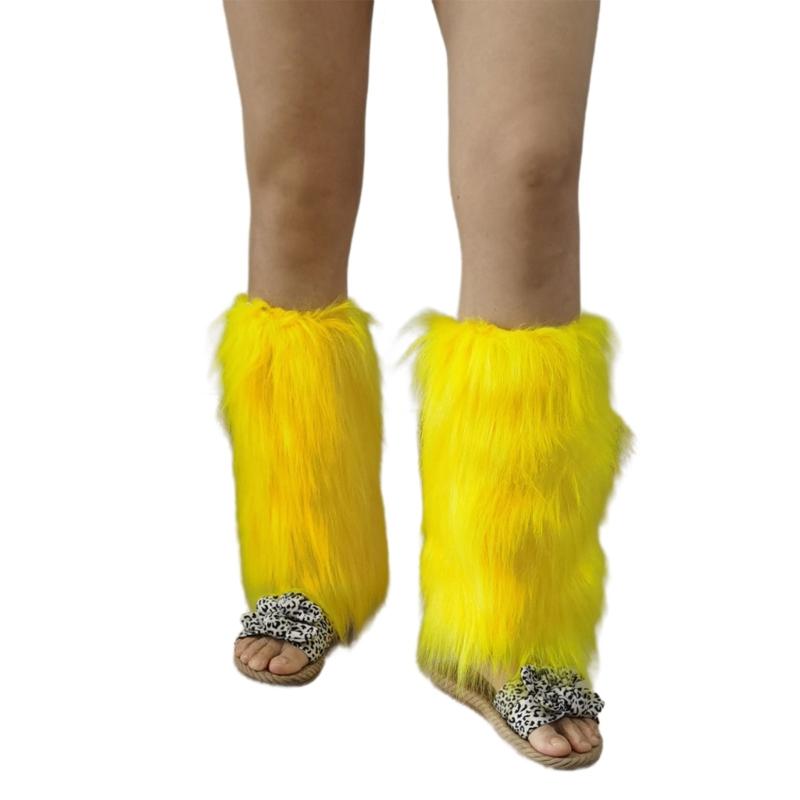 Fuzzy Boot Cuffs Leg Warmer for Women Girl Aesthetic Vintage Solid Color Bright Yellow Plush Leg Cover Knee Length Socks