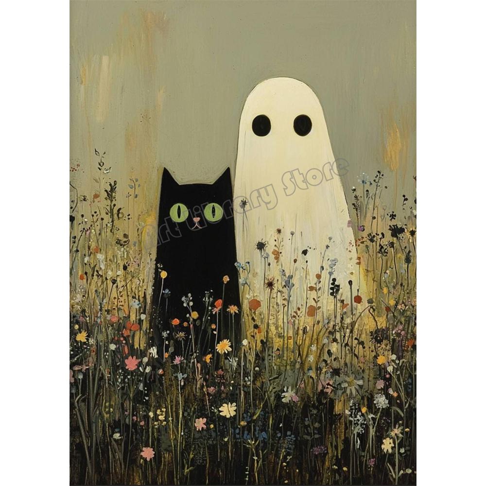 DIY 5D Diamond Painting Mosaic Cute Ghost and Black Cat Full Drill Embroidery Butterfly Art Kit Portrait Handicrafts Cross Stitch Decor Gift