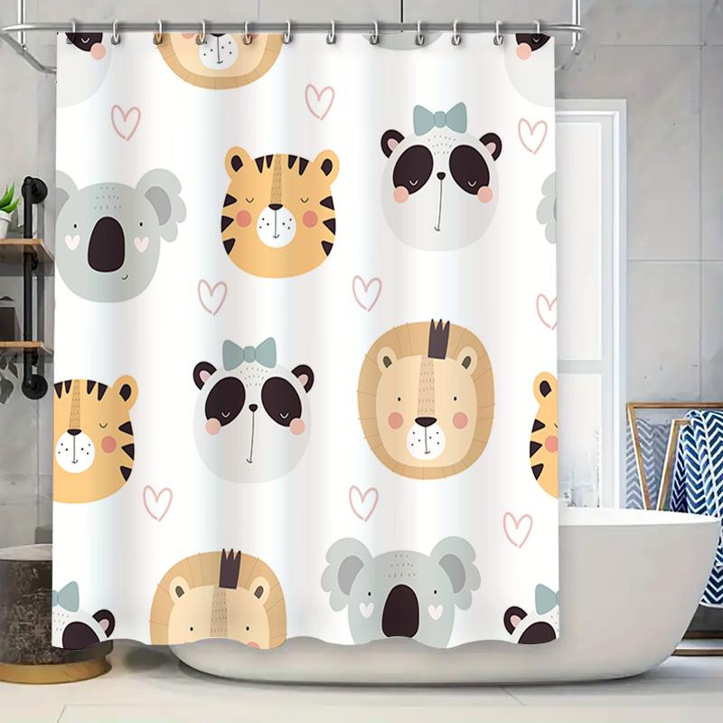 

Cute Animal Print Shower Curtain Children s Bathroom Decor with Hearts Bow Ties for Kids BathroomsWaterproof Fabric 180x180cm (W 90x180cm