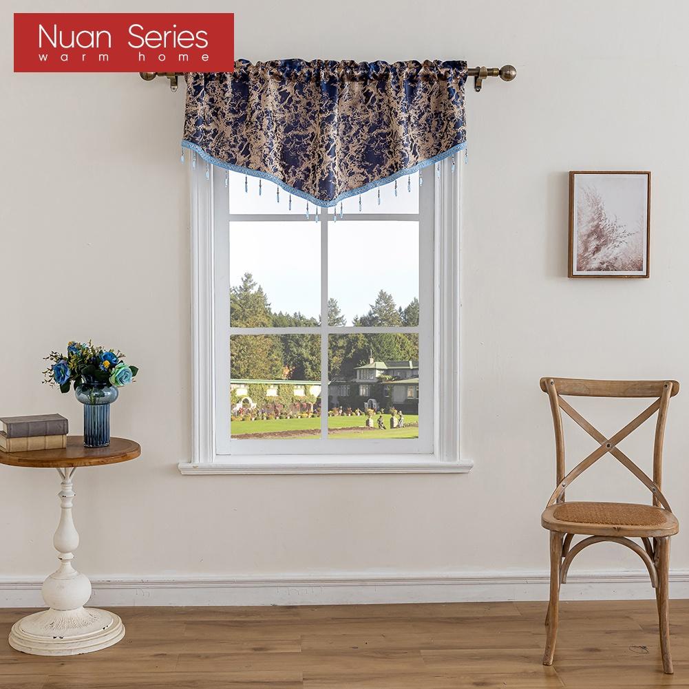 1PC Nuan Series Vintage Luxury Bead String Decorative Valance Jacquard Short Window Valance for Living Room Bedroom Home Decor