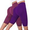 High Waist Seamless Yoga Shorts for Women with Ribbed Design Stretchy Compression Fit Capris Length