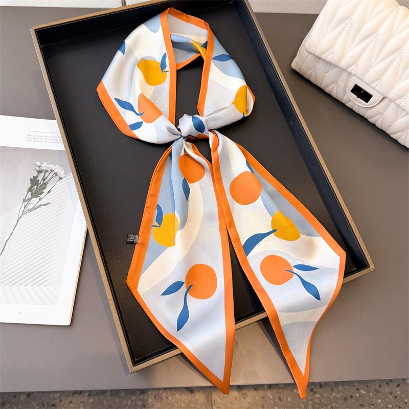 147x14cm New Luxury Hair Scarf Long Fashion Women Headband Brand Silk Tie Bag Ribbon Design Wrist Towel Foulard Neckerchief