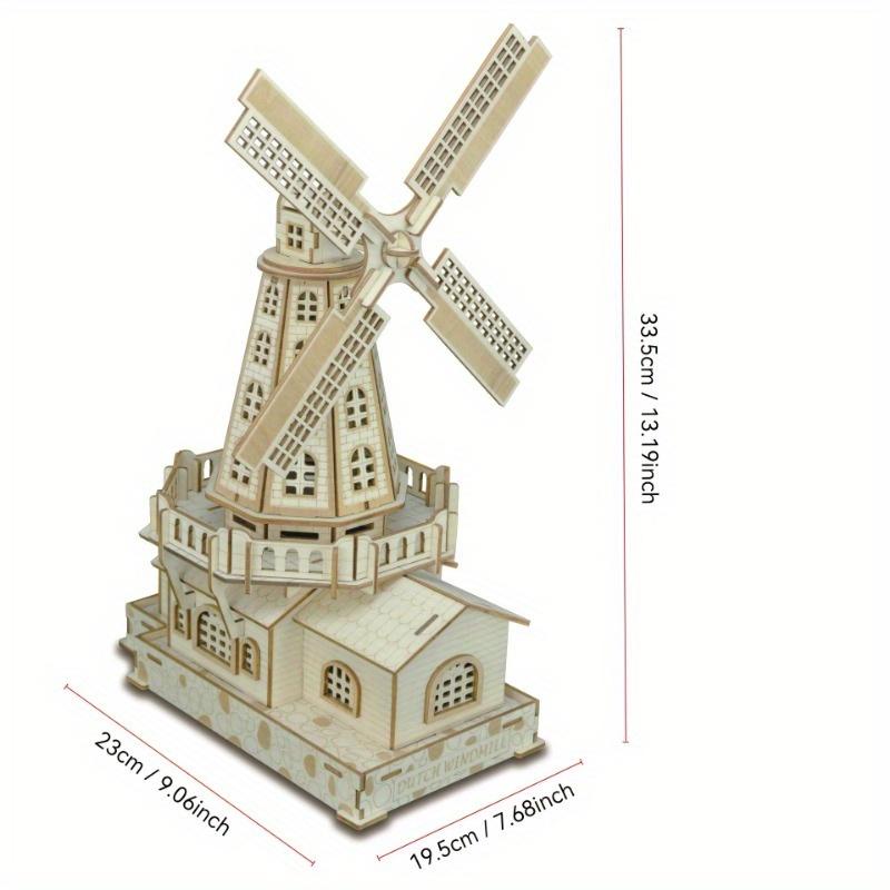 3D Model Kit Wooden Windmill Model Parts DIY Assembly & Decorative Piece - Ideal Creative Present