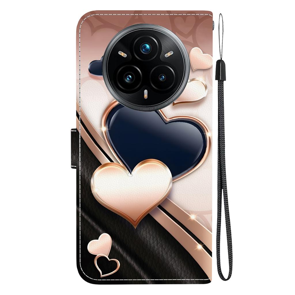 Handmade PU Leather Flip Case for Realme 14 Pro / Realme 14 Pro+ Anti-Slip Shockproof Cover with Wrist Strap & Heart/Rose Cat Designs
