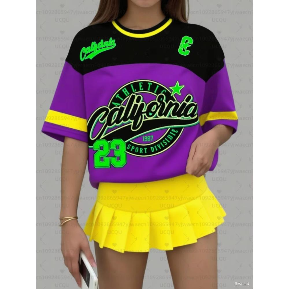 Women's California 23 Print V-Neck Short Sleeve T-Shirt Summer Graphic Tee Baseball Jerseys Plus Size Sport T-Shirt