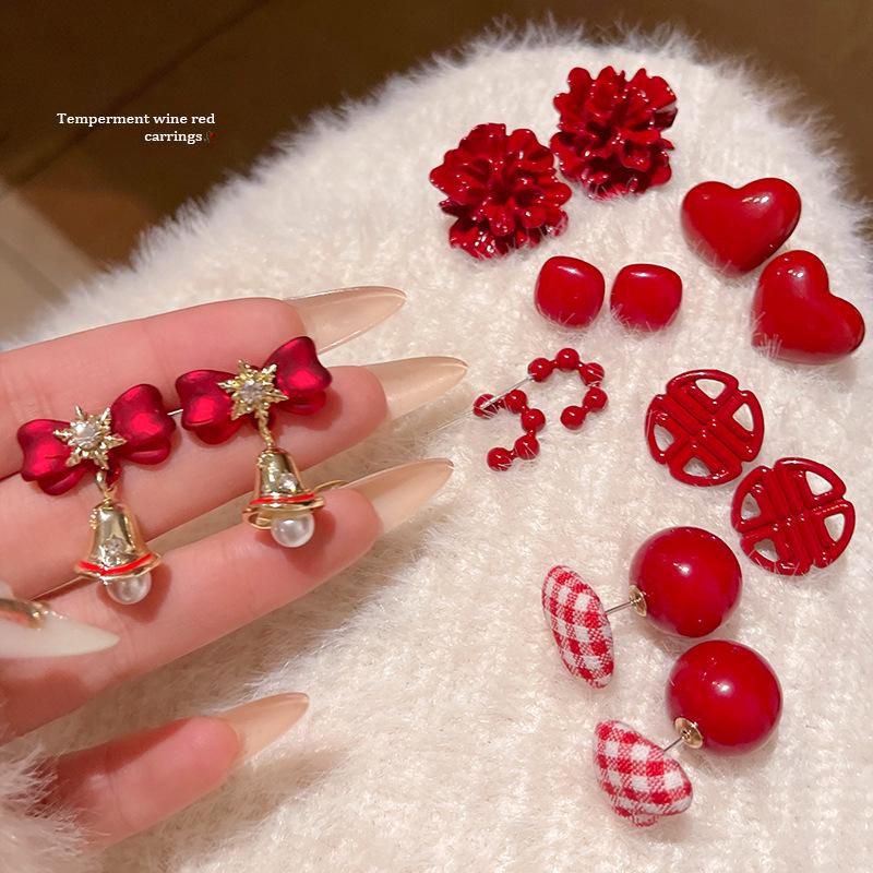 Ankola Red Geometric Earrings for Women - New Year Festive Love, Autumn & Winter Style