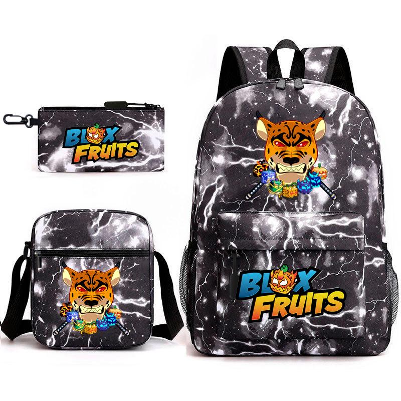 Mochila Escolar para Adolescentes Jogo Blox Fruits Fruta do Demônio Escola Primária Estrela Pintura Térmica Conjunto de 3 peças