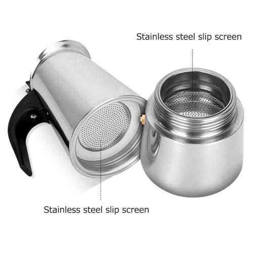 Coffee Pot, Stainless Steel Electric Mocha Coffee Maker with Filter, European Style Coffee Cup, Silver, 600ml