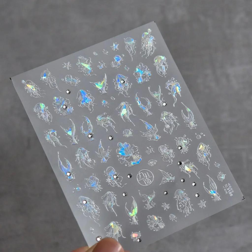 Magical Blow Bubbles Goldfish Bunny Rabbit Cat Kitten Shape Shiny Dreamy Bubbles 5D Nail Art Decorations Sticker Manicure Decal