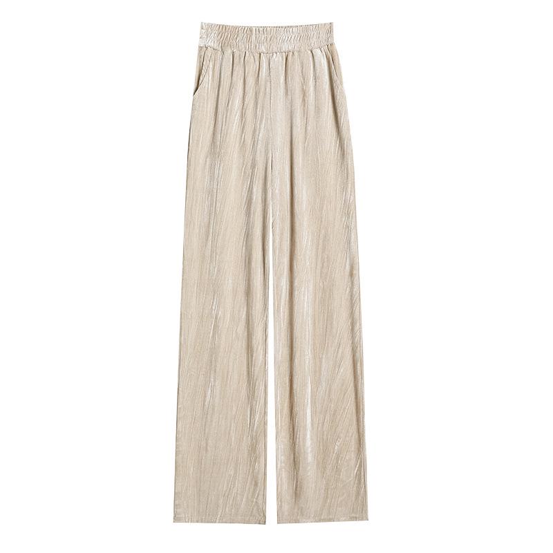 Golden Velvet High-Waist Fleece-Lined Wide-Leg Pants for Women - Slimming & Casual Autumn/Winter Trousers