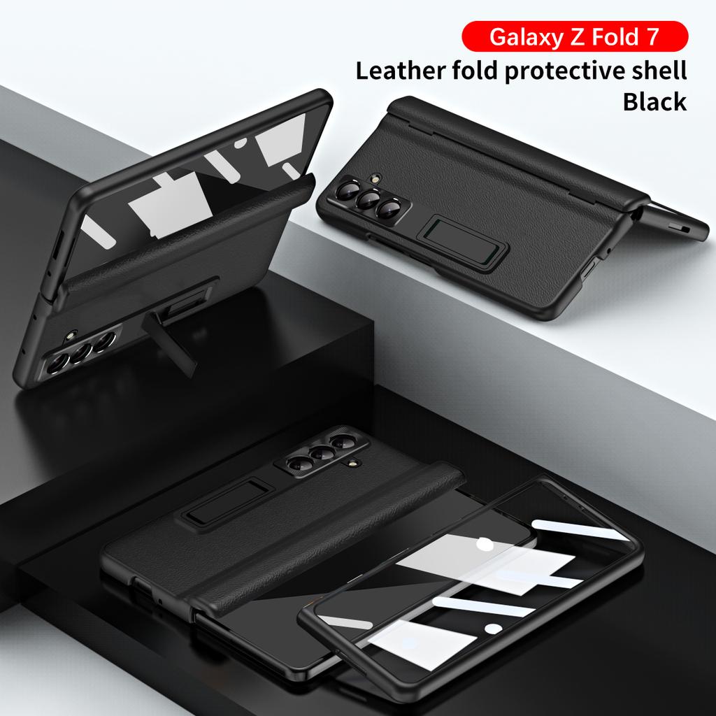 Leather Phone Case for Samsung Galaxy Z Fold 7 6 5 4 3 Fold7 Fold6 Fold5 Magnetic Hinge Stand Back Cover with Mirror Film YYC006