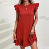 JPNTKY Moda Verano Primavera Color Sólido Estampado Manga Corta Cuello Redondo Vestidos Casuales