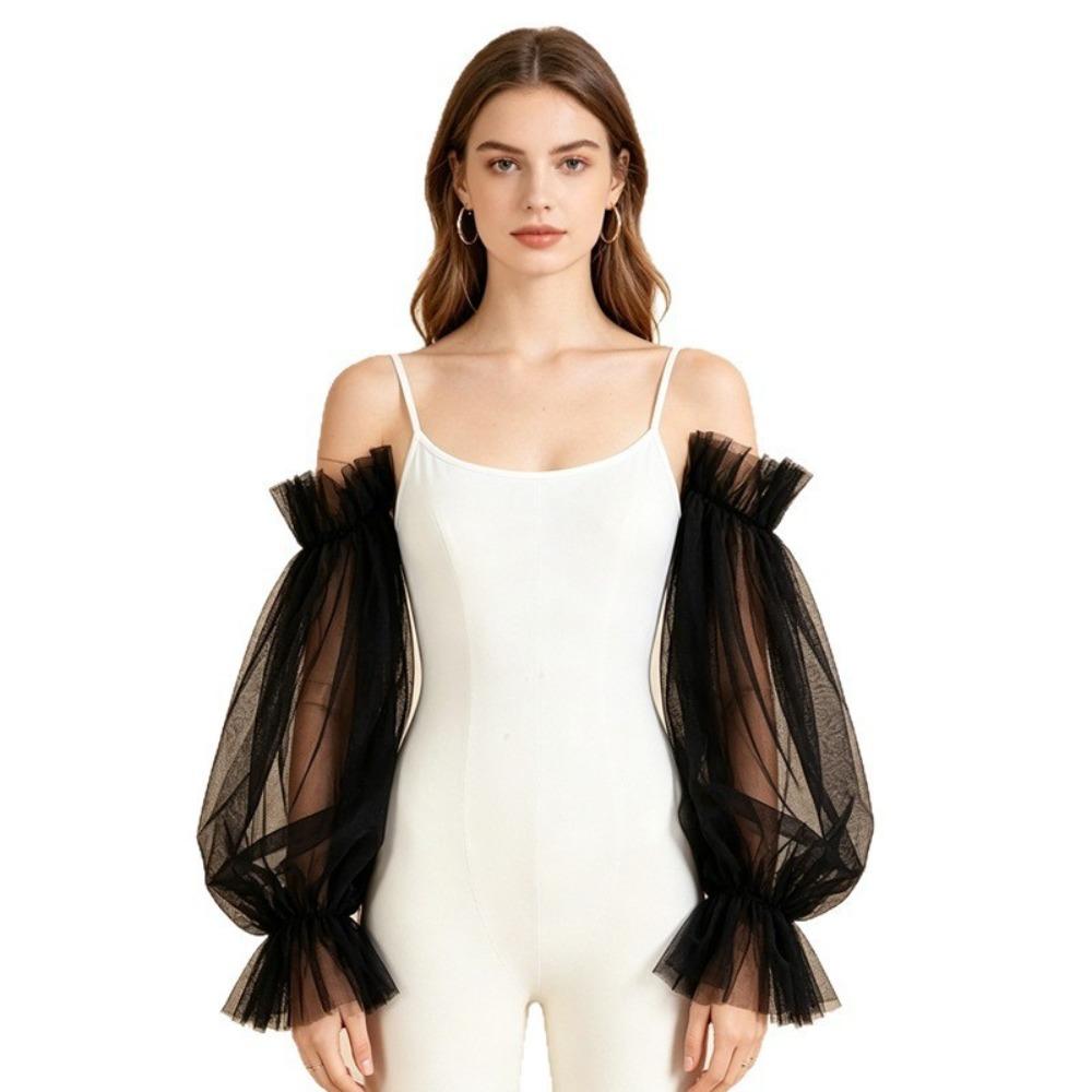 Trouwjurk Bruid Bruiloftshandschoenen Effen Kleur Bruidsmouwen Mode Afneembare Tule Bruiloft