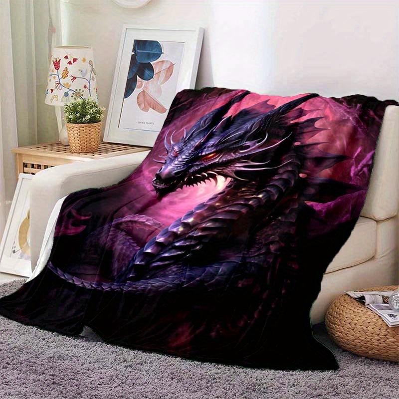 Purple Dragon Pattern Blanket Warm Flannel Blanket For Travel Camping Outdoor Picnic Blanket