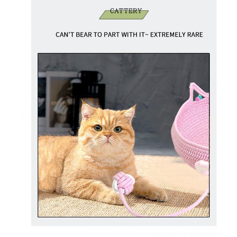 Cama para Gatos de Ratán Tejida a Mano con Rascador Bola Interactiva Cuerda de Algodón Lavable Nido para Mascotas de Todas las Estaciones Gatos