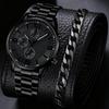 2/4PCS Men's Watch Set Business Trend Fashion Classic Three Eye Quartz Watch Bracelet Necklace Ring Set Perfect Gift