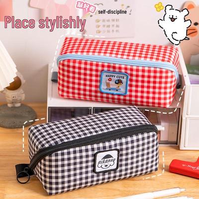 High-Capacity Cartoon Stationery Bag with Removable Card Holder, Organized Storage Grid, Perfect for Students