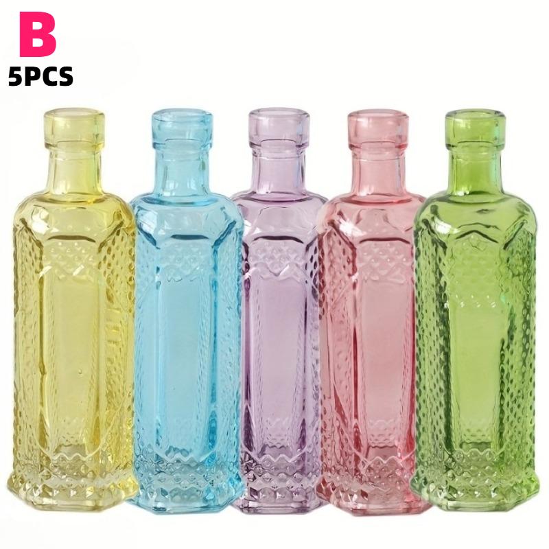 5pcs Glass Flower Vases 11.5cm Tall Mini Retro Relief Vases in Bulk Small Vases for Decor Center Pieces Vintage Bottles Wedding