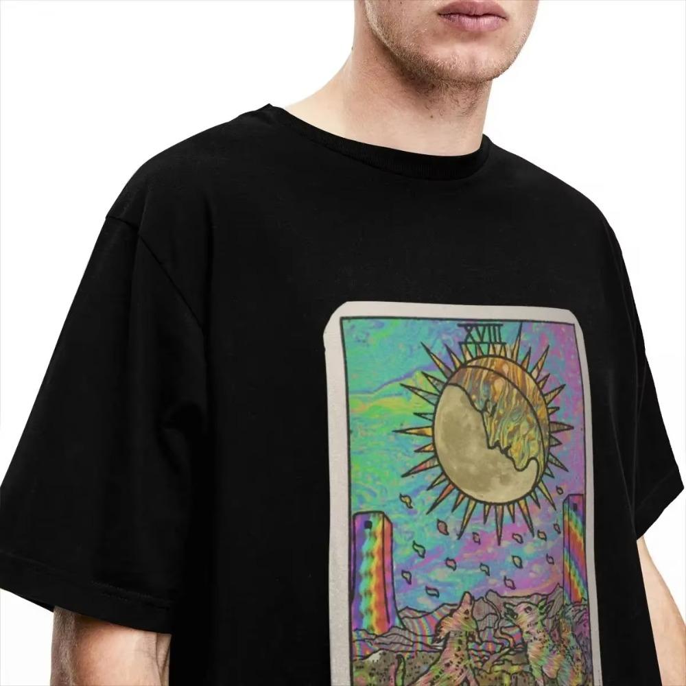 Psychadelic Tarot The Moon Apparel T-Shirt Men Women Neon Psychic Trippy Art Leisure Cotton Graphic Printed Tee Shirts