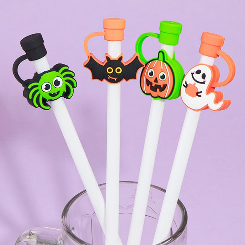 4 Stück Fledermaus Strohhalm-Aufsätze für Becher Halloween Strohhalm-Aufsätze Spinne Geist Kürbis Strohhalmabdeckung für 8mm Strohhalme Weicher Strohhalm-Aufsatz