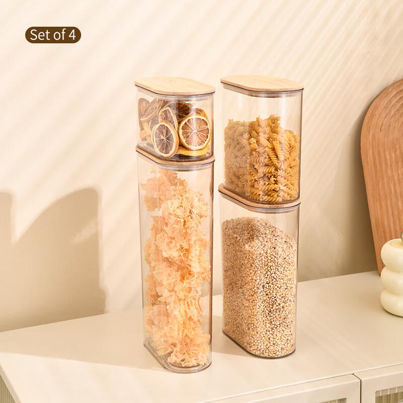 4-Piece Transparent Plastic Kitchen Storage Jars with Bamboo Lids