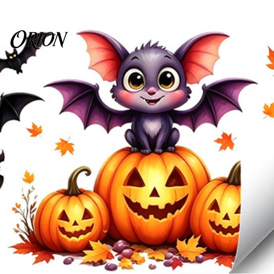 Removable Autumn Pumpkin Wall Stickers Cute Halloween Decals, Black Cat Witch Bat Stickers, Fall Window Decorations for Store Peel & Stick Art