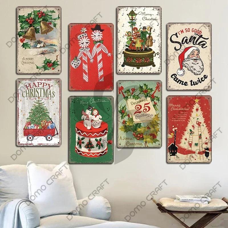 Merry Christmas Poster Vintage Metal Tin Signs Cakes Music Box Christmas Tree Metal Plaque Bakery Candy Shop Home Wall Decor
