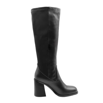 Womens/Ladies Zhuri PU Side Zip Stretch Medium Block Heel Knee-High Boots