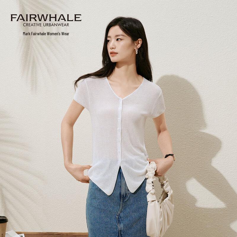 Mark Fairwhale Women's French V-Neck Slim Fit Knit Short-Sleeve Cardigan