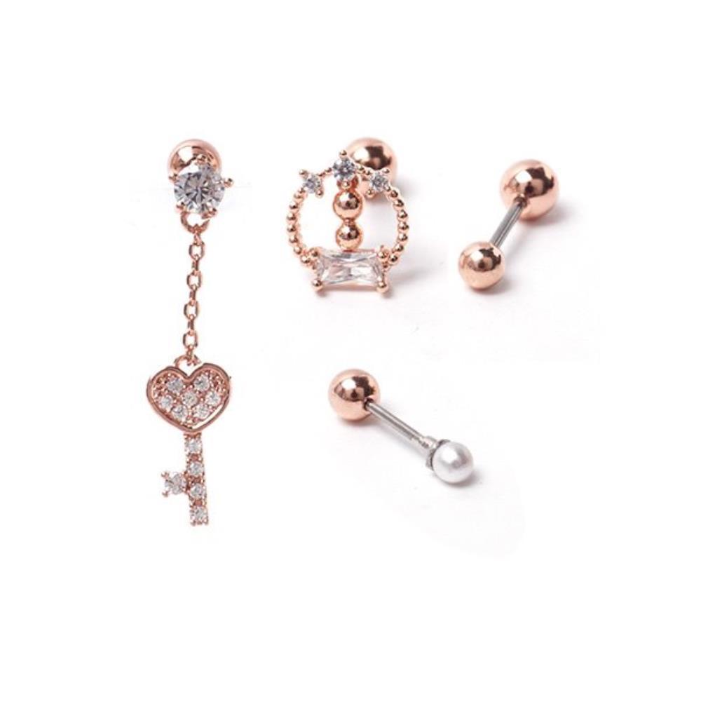 Women's 0.8mm Bar Gold Rose Piercing 4-Piece Earrings