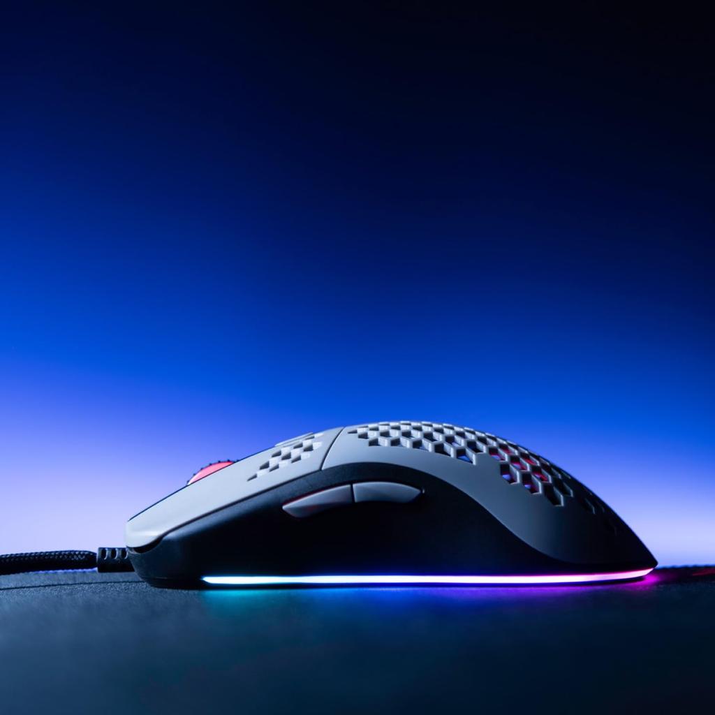 Arozzi Favo Grau Gaming Waben 7 RGB Maus, Leichtgewicht, Design, Tasten, Beleuchtung, AZ-FAVO-BKGY (grau)