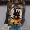 New Halloween Ladies Sweater 3D Digital Printing Pumpkin Bat Dark Pattern Crew Neck Long Sleeve Top