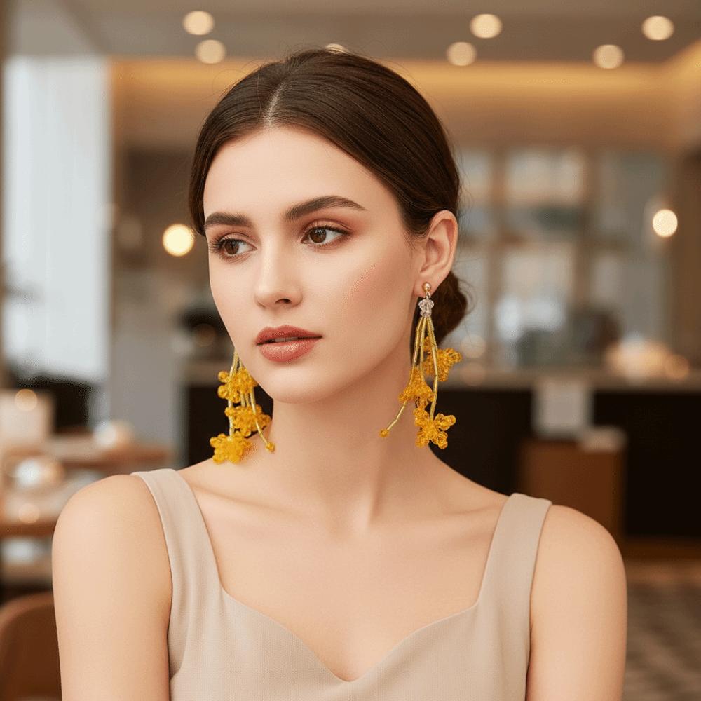 Crystal Flower Holiday Style Earrings Super Fairy Beaded Floral Earrings Beaded Earrings  Women