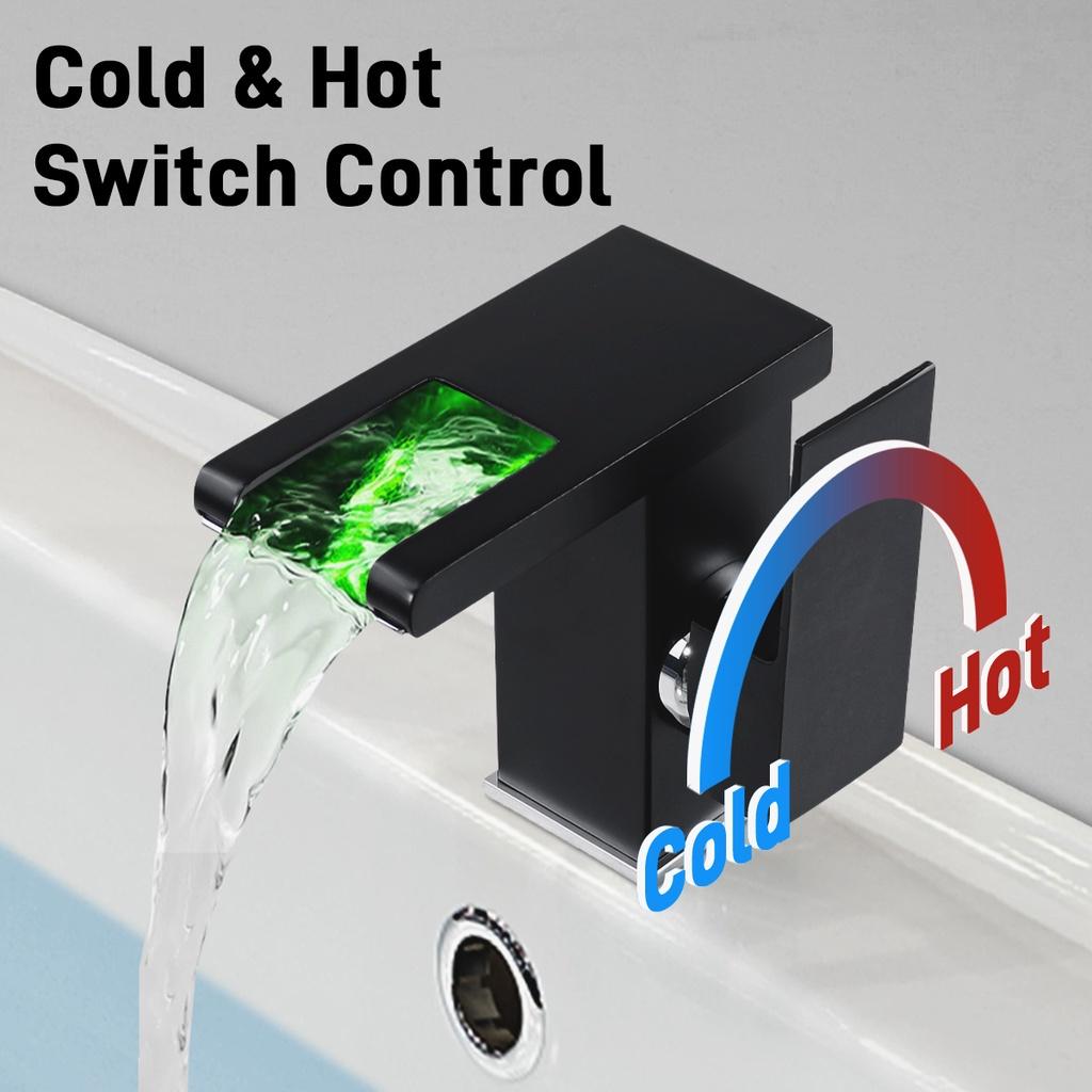 LED RGB Color Waterfall Bathroom Basin Faucet Bathroom Mixer Tap Sink Faucet Single Handle Toilet Hot Cold Water Mixer Tap