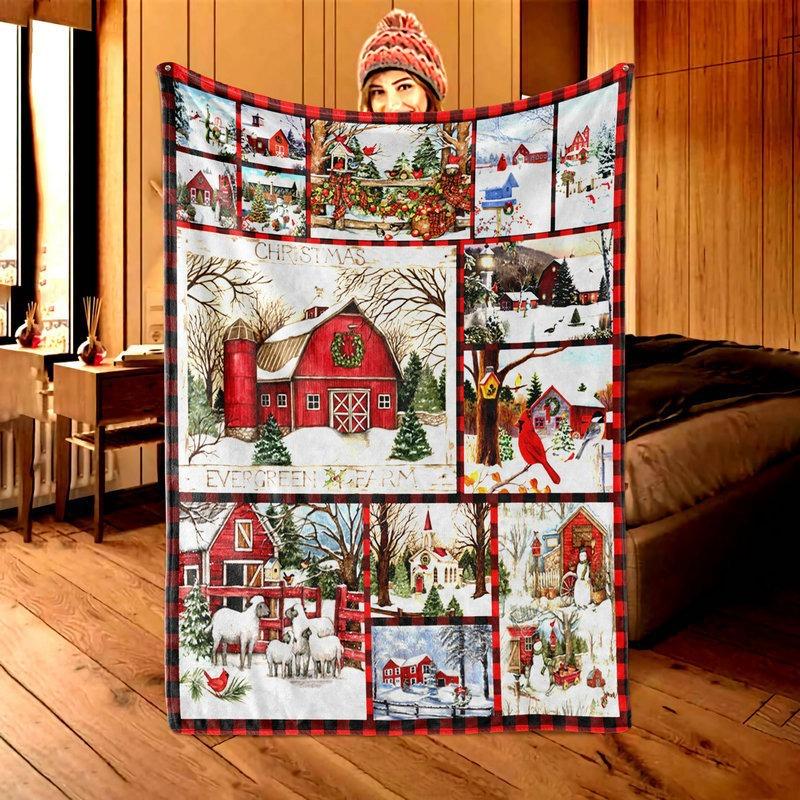 Christmas Cartoon Pattern Digitalprinted Polyester Bedroom Velvet Flannel Soft Sofa Cover Blanket Fleece Soft Sofa Cover
