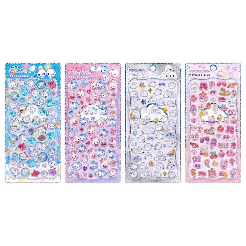 Cartoon 3D Embossed Crystal Children's Stickers Cat and Bunny DIY Decorative Phone Puzzle Reward Stickers