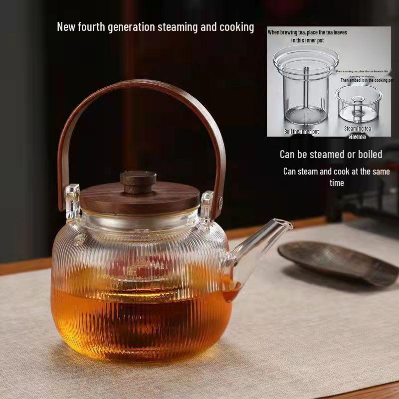 

Прозрачный стеклянный чайник с черной ручкой для электрических и угольных плит