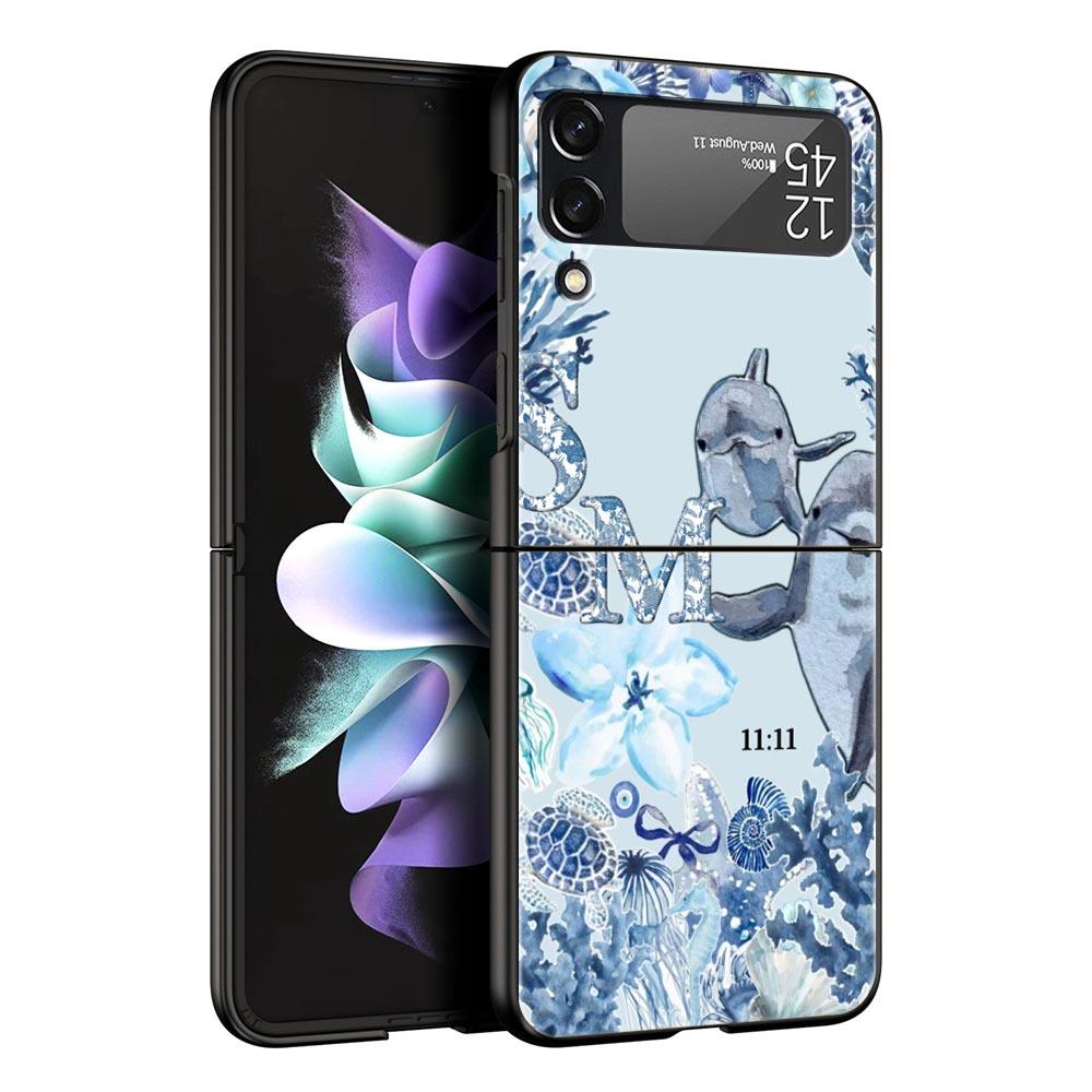 Phone Case for Samsung Galaxy Z Flip 3 4 5 6 7 Folding Black Shell For Samsung Z Flip4 Flip5 PC Hard Cover Ocean Life Theme