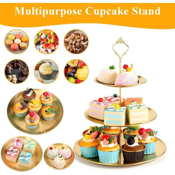 Wedding Gold 3-Tier Cake Stand - Luxury Dessert Display Rack for Bridal Shower Birthday Festival Celebration