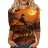 Women's Halloween Print Three-Quarter Sleeve Round Neck Casual T-Shirt Top