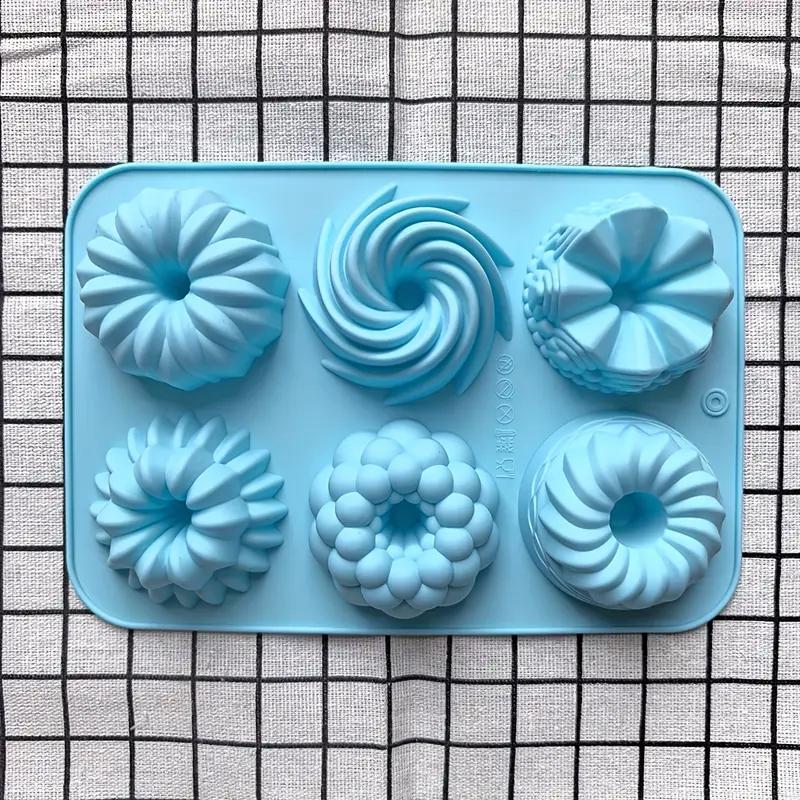Silikonowe Formy do Ciasta 6-gniazdowe Nieprzywierające Karbowane z Dziurką Forma do Muffinek Wielokrotnego Użytku Forma do Cukierków Czekolady Donutów Kwiatów Narzędzie do Pieczenia