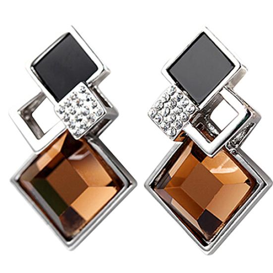 Women's Fashion Rhombic Rhinestone Eardrop Korean Style Earrings Party Jewelry