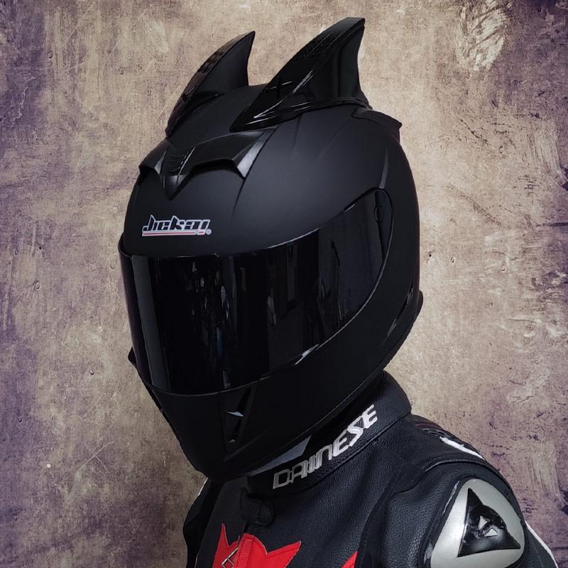 Full face helmet motorcycle riding helmet safety double lens Racing helmet Individuality braids horns S