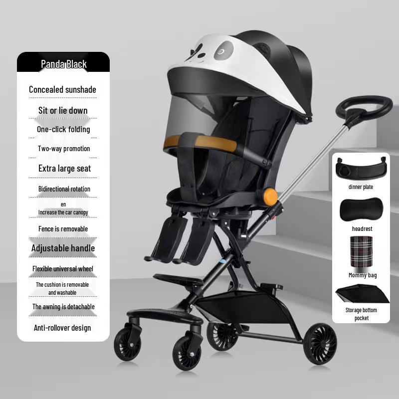 Lightweight Foldable Two-Way Reclining High Landscape Baby Stroller with Four Wheels.